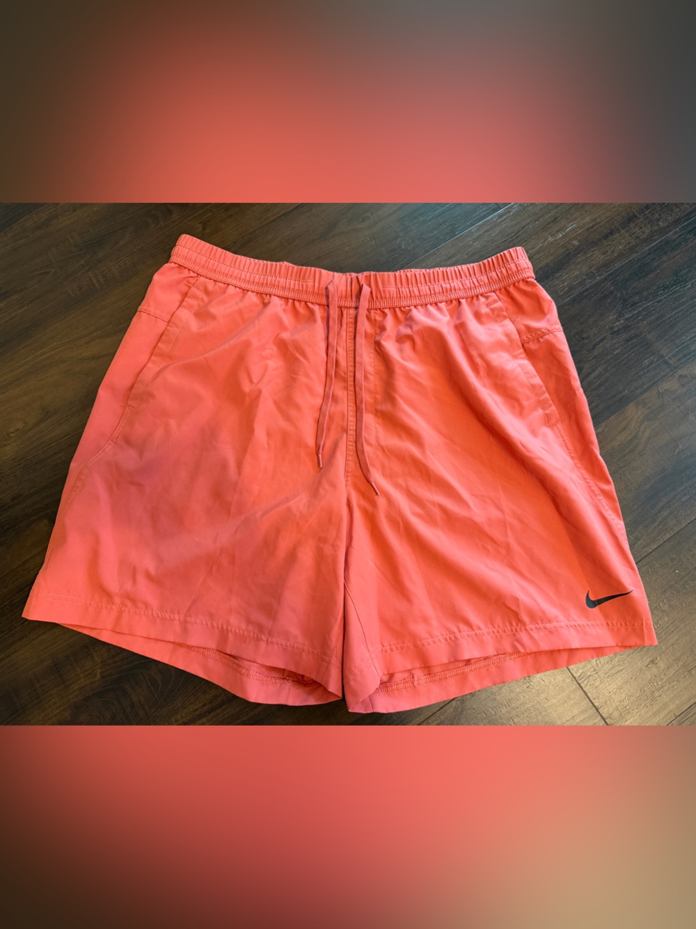 Nike Dri-FIT Men’s Large Running Shorts Coral Red Orange Drawstring Lightweight